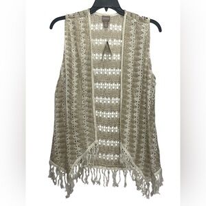 Chicos Guilded Waves Ballari Fringe Vest Metallic Size 3 / XL Festival Boho NWT